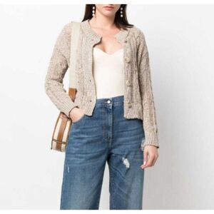 Fabiani Filippi Neutrals Chunky Marled Cable-Knit Button Front Cardigan Size M